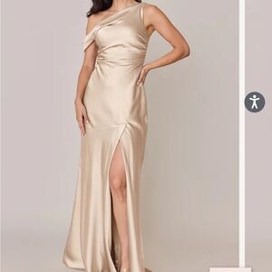 Revelry Cream One Shoulder Gown with Slit